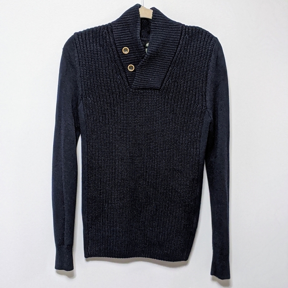 H&M-Mens Shawl Collar SlimFit Knit Ribbed Pullover - Picture 1 of 8